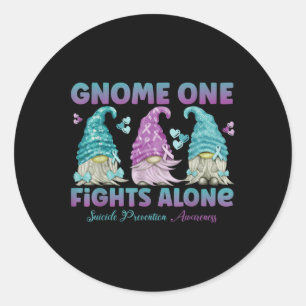 Gnome One Fights Alone Suicide Prevention Awarenes Classic Round Sticker