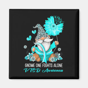 Gnome One Fights Alone Teal Ribbon Warrior Ptsd Aw Magnet