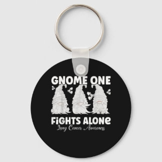 Gnome One Fights Alone White Lung Cancer Awareness Keychain