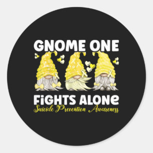 Gnome One Fights Alone Yellow Prevention Awareness Classic Round Sticker