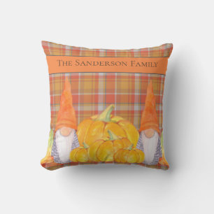 Gnome orange plaid with pumpkins Outdoor Pillow