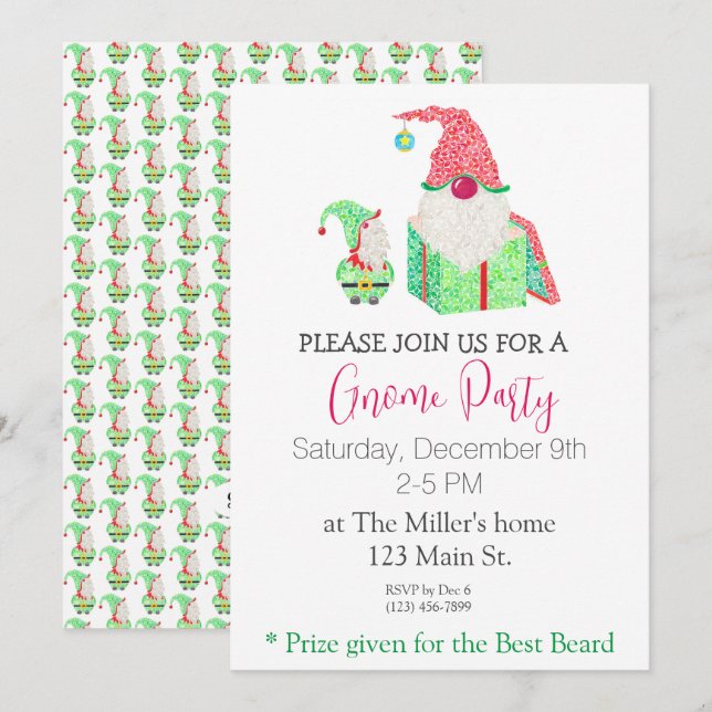 Gnome Party Holiday Invitation (Front/Back)