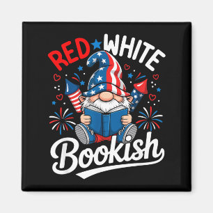 Gnome patriotic book funny red white bookish  magnet