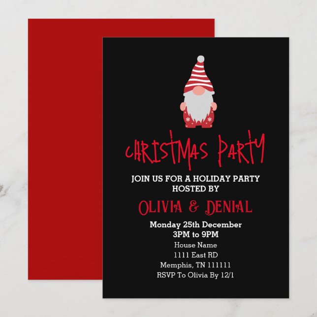 Gnome Père Noël Noël Fêtes Invitations (Devant / Derrière)