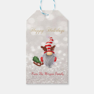 Gnome,Pine Tree Sleigh Glitter Bokeh Gift Tags