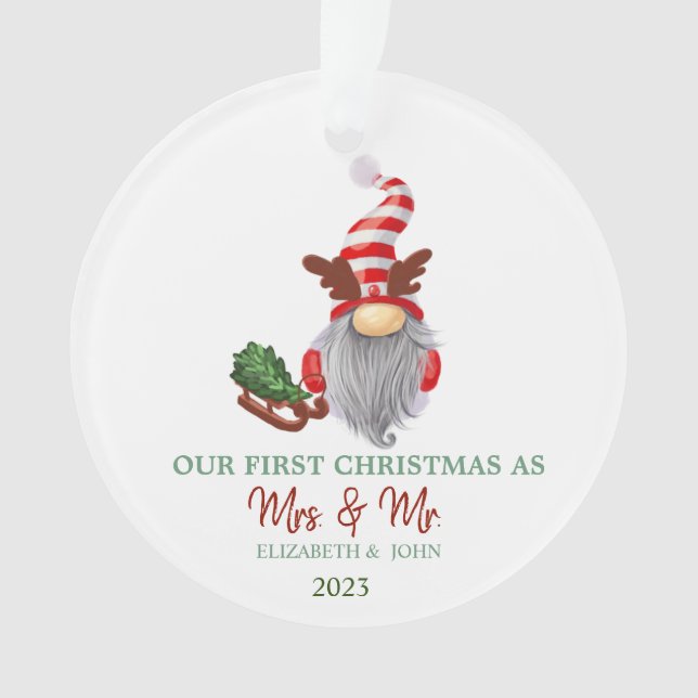 Gnome Pine Tree Sleigh Notre Premier Noël (devant)