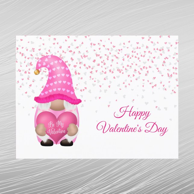 Gnome Pink Heart Be My Valentine Holiday Postcard (Creator Uploaded)