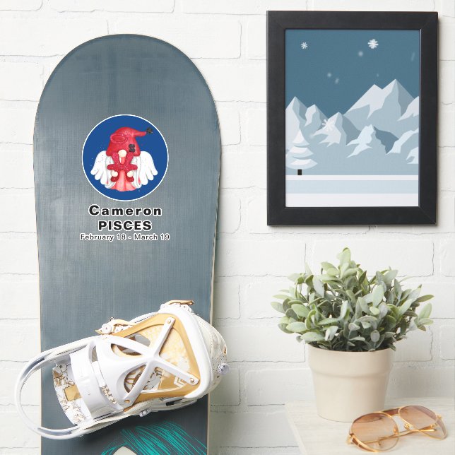 Gnome Pisces Astrology Sign Angel 8" Vinyl Sticker (Snowboard)