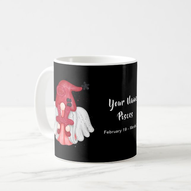 Gnome Pisces Astrology Sign Angel Your Name Coffee Mug (Front Left)