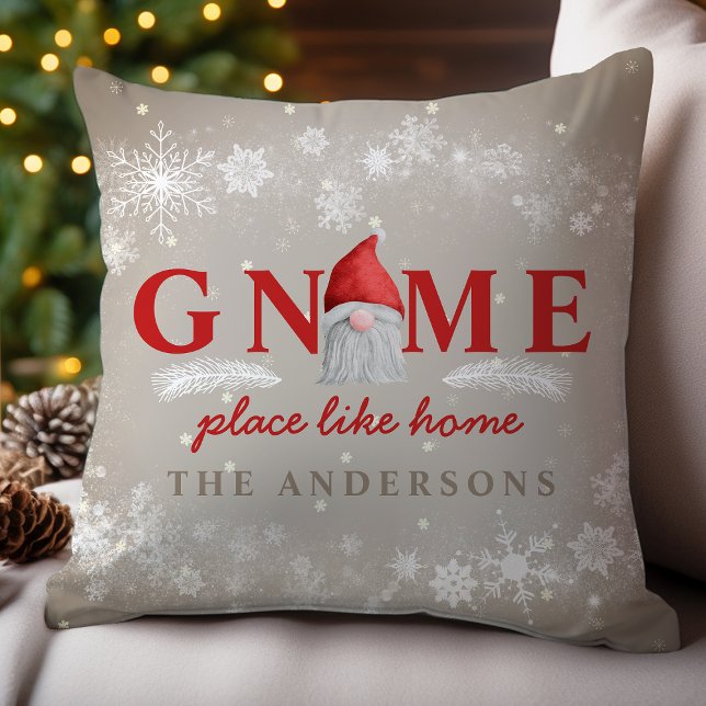 Gnome Place Like Home Personalized Family Throw Pillow (Creator Uploaded)
