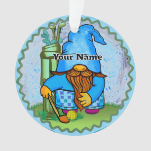 Gnome playing golf  ornament