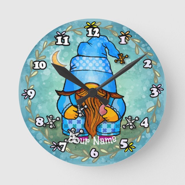 Gnome playing jacks  round clock (Front)