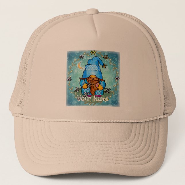 Gnome playing jacks  trucker hat (Front)