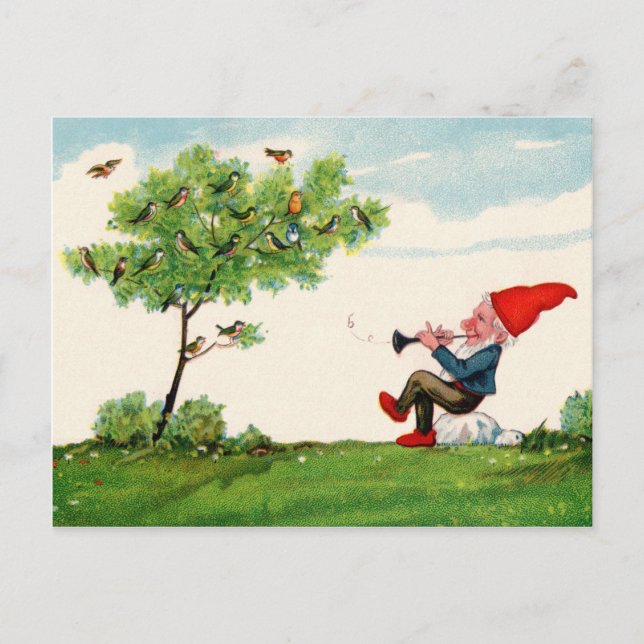 Gnome Playing Music for Birds Postcard (Front)