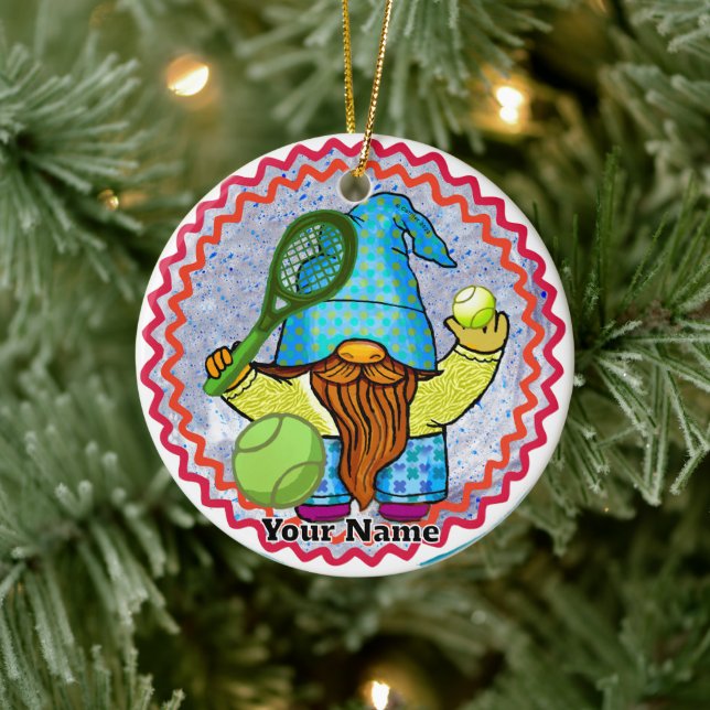 Gnome Playing Tennis  Ceramic Ornament (Tree)