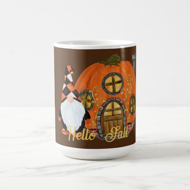 Gnome & Pumpkin House Fall Scene Coffee Mug (Center)