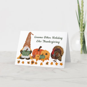Gnome Pumpkins Leaves Thanksgiving Day Holiday Card