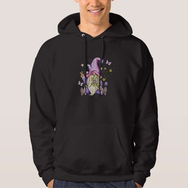 Gnome Purple Butterfly Dandelion Flowers Spring Ga Hoodie (Front)