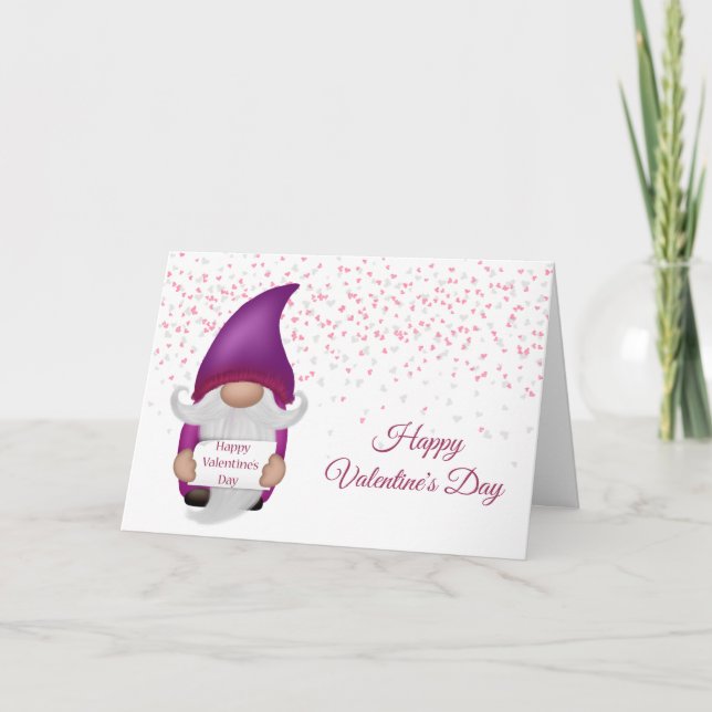 Gnome Purple Heart Valentine Holiday Card (Front)