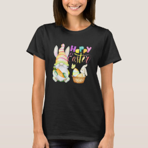 Gnome Rabbit Eggs Bunny Watercolor Hunting Happy E T-Shirt