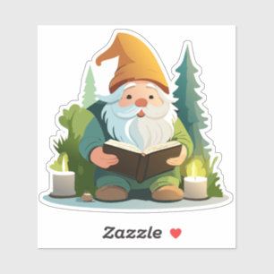Gnome Reading A Book Under Candle Light  Sticker 