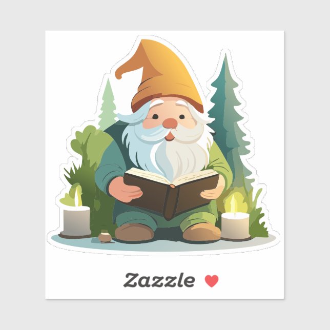 Gnome Reading A Book Under Candle Light  Sticker  (Sheet)