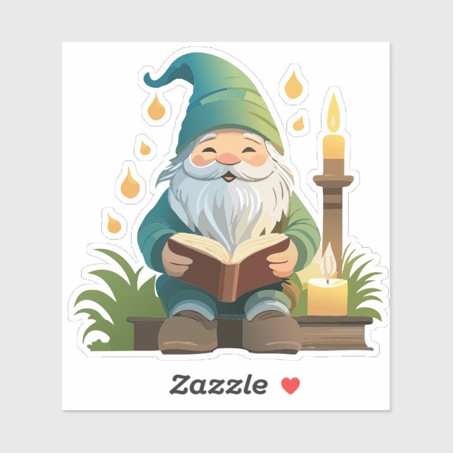 Gnome Reading A Book Under Candle Light  Sticker  (Sheet)
