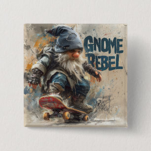 Gnome Rebel skateboarding graphic artwork 2 Inch Square Button