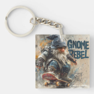 Gnome Rebel skateboarding graphic artwork Keychain