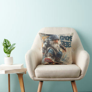 Gnome Rebel skateboarding graphic artwork Throw Pillow