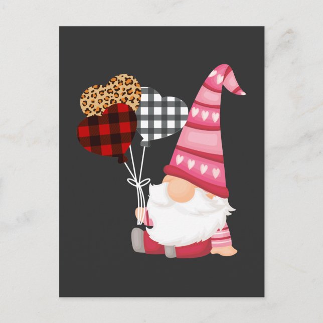 Gnome Red Black Leopard Balloon Valentines Day Postcard (Front)