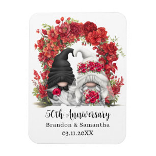 Gnome Red Floral Arch 50th Wedding Anniversary Magnet
