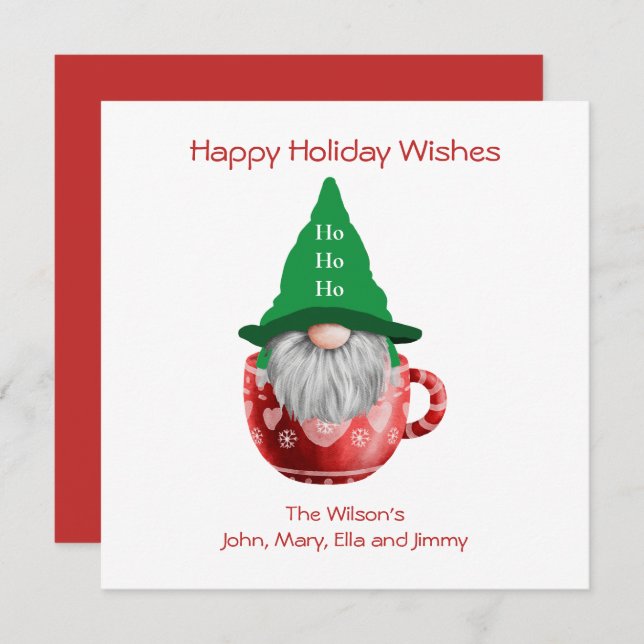 Gnome Red Green Holiday Wishes Personalized Card (Front/Back)