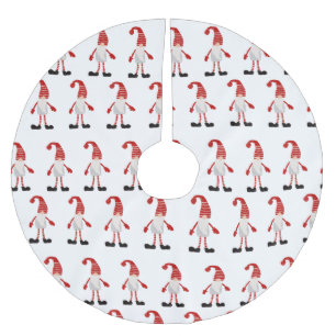 Gnome red white grey cartoon christmas pattern brushed polyester tree skirt