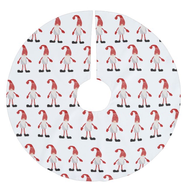 Gnome red white grey cartoon christmas pattern brushed polyester tree skirt (Front)
