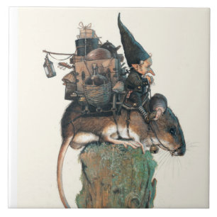 GNOME RIDING A MOUSE CERAMIC TILE