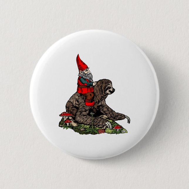 Gnome Riding a Sloth   2 Inch Round Button (Front)