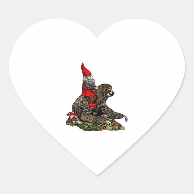 Gnome Riding a Sloth   Heart Sticker (Front)
