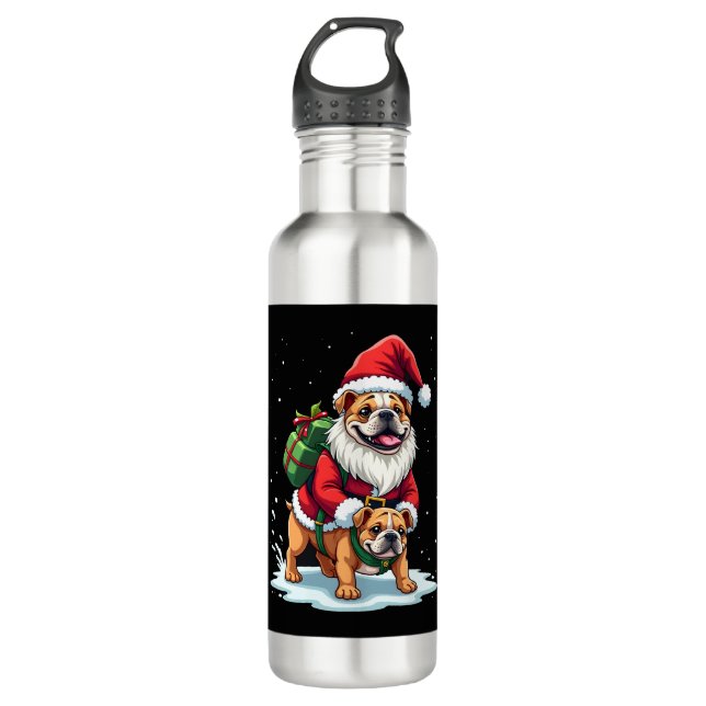 Gnome Riding English Bulldog Christmas Xmas Boys G 710 Ml Water Bottle (Front)