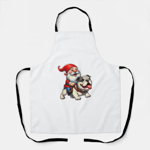 Gnome Riding English Bulldog Christmas Xmas Boys G Apron