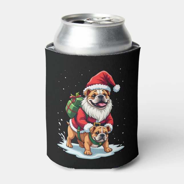 Gnome Riding English Bulldog Christmas Xmas Boys G Can Cooler (Can Front)