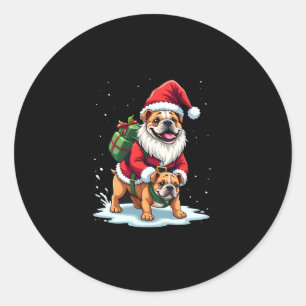 Gnome Riding English Bulldog Christmas Xmas Boys G Classic Round Sticker