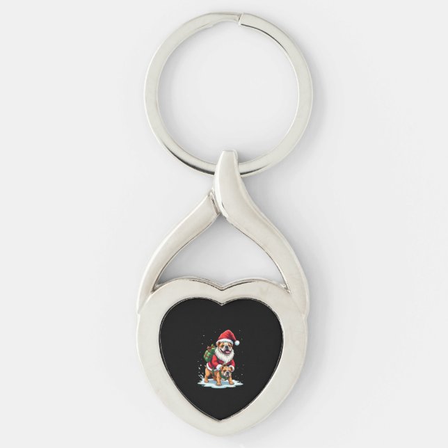 Gnome Riding English Bulldog Christmas Xmas Boys G Keychain (Front)