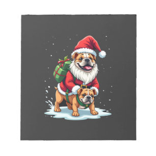 Gnome Riding English Bulldog Christmas Xmas Boys G Notepad