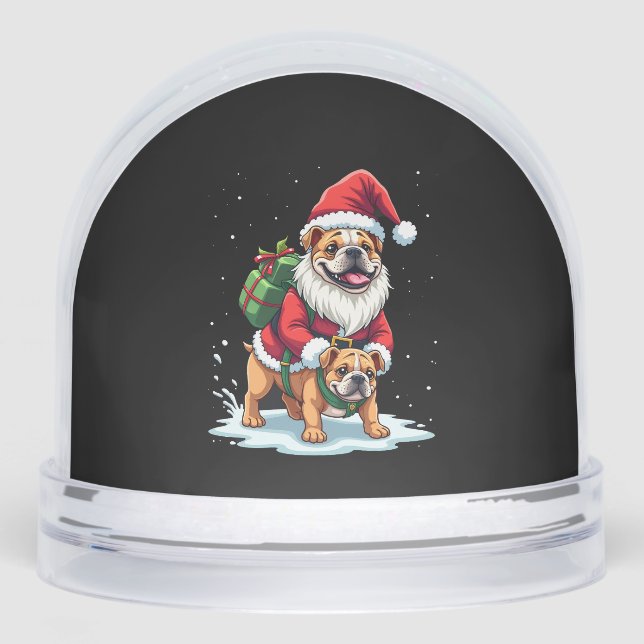 Gnome Riding English Bulldog Christmas Xmas Boys G Snowglobe (Front)