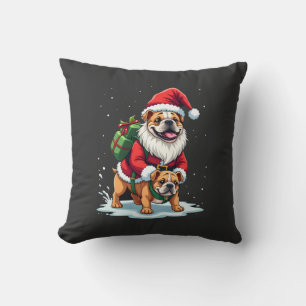 Gnome Riding English Bulldog Christmas Xmas Boys G Throw Pillow