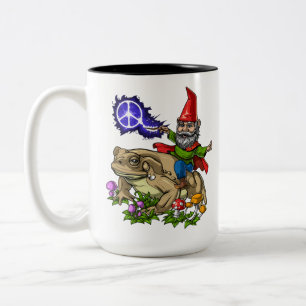 Gnome Riding Frog Two-Tone Coffee Mug