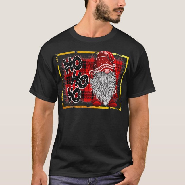 Gnome Santa Claus HoHoHo Buffalo Plaid Funny Chris T-Shirt (Front)