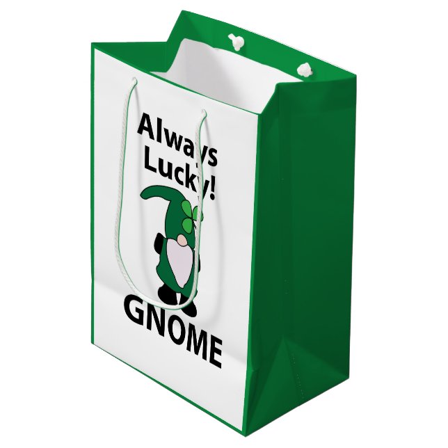 Gnome Shamrock Lucky St Patricks Day Gnome Medium Gift Bag (Front Angled)