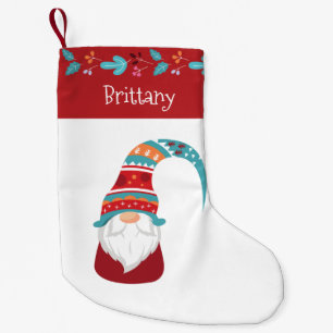 Gnome Simple Modern Leaf Border Holiday Name Cute  Small Christmas Stocking
